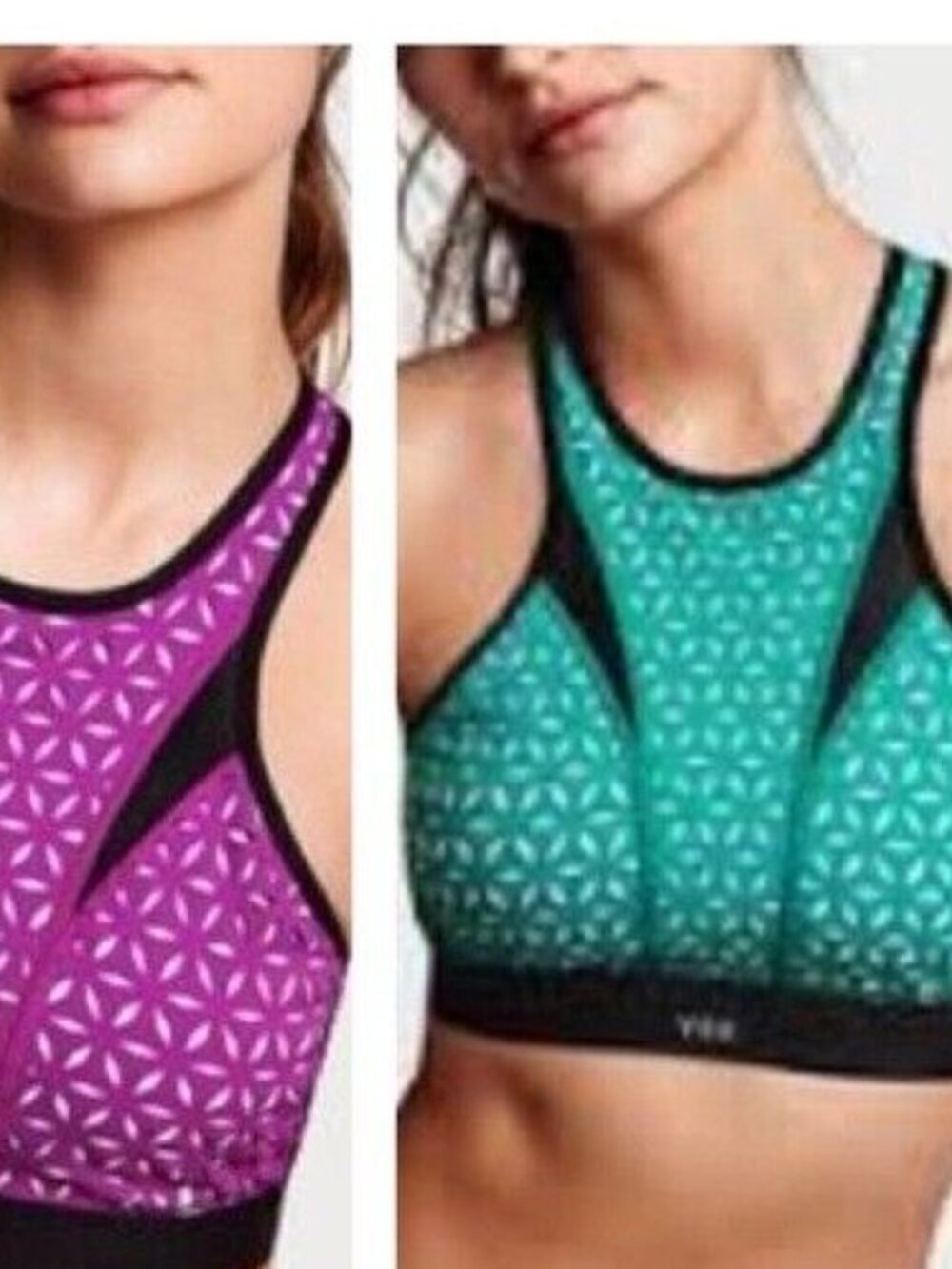 VICTORIA'S SECRET VSX Women Laser Cut High Neck Sports Bra Sz L Green Black 40-7